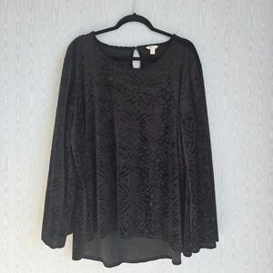 Cato 22W 24W Burnout Velvet Top Womens Damask Black Mock Neck Witchy Whimsigoth